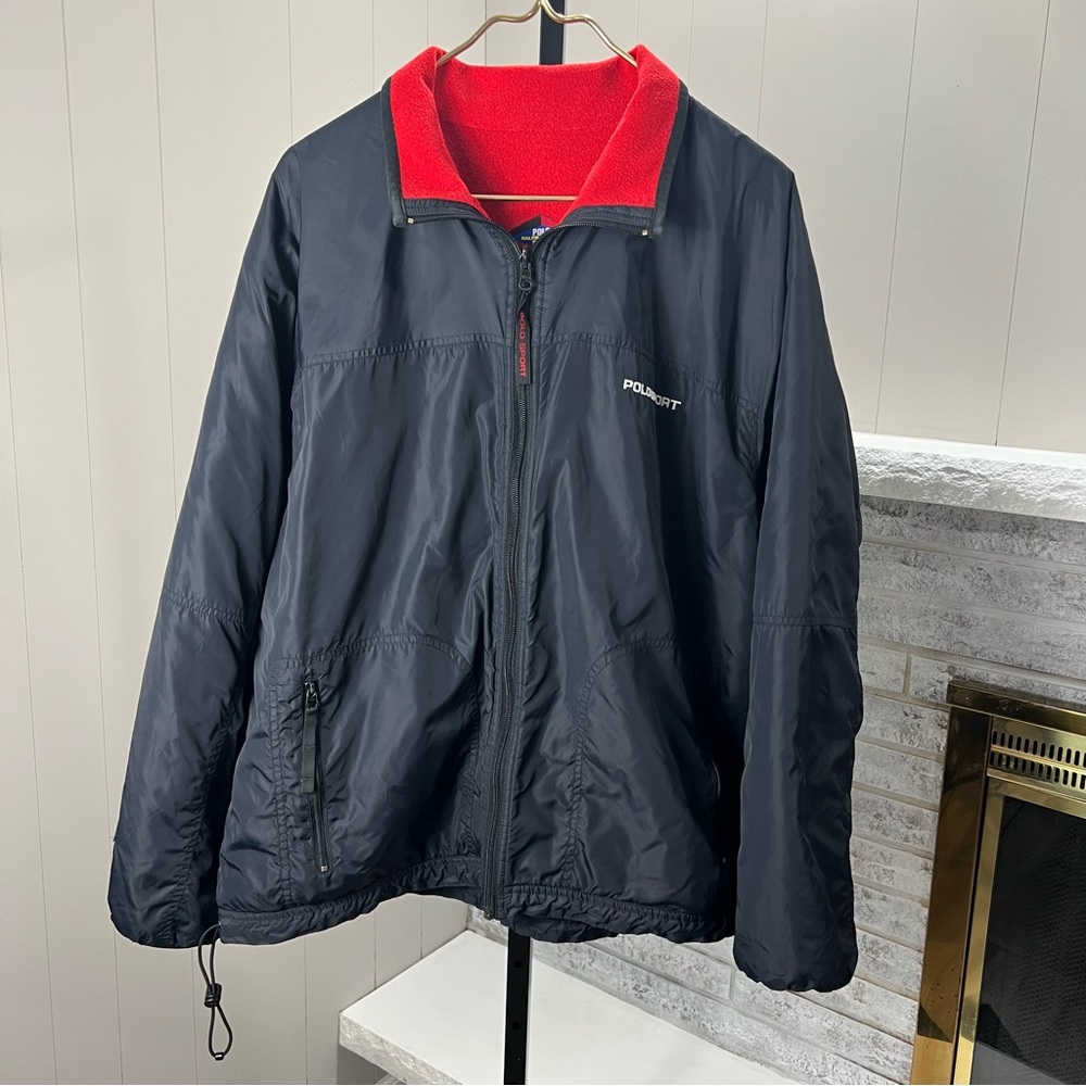 VTG Polo Sport Ralph Lauren Reversible Navy Red Fleece Zip Up Jacket XL